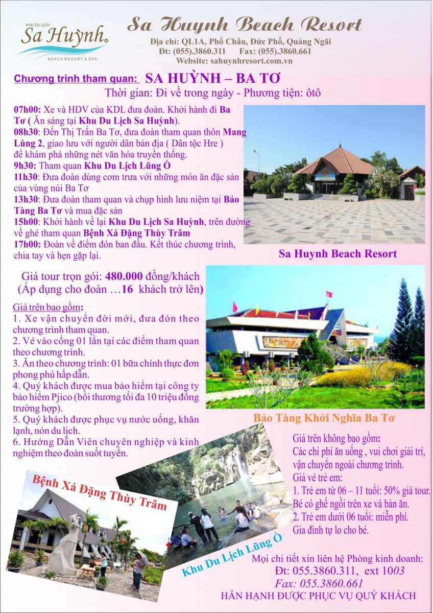 Tour du lịch Sa Huỳnh - Ba Tơ