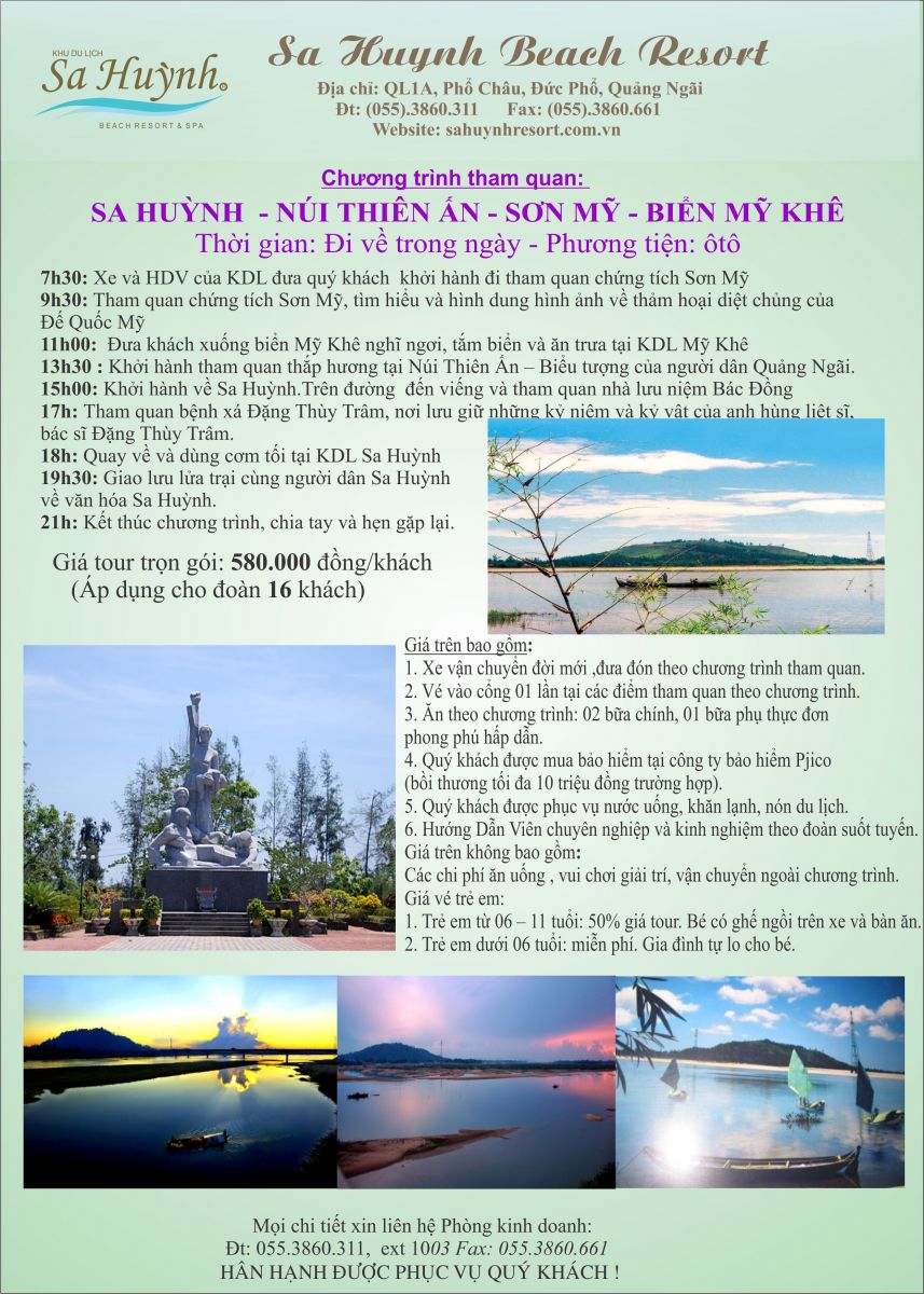 Tour du lịch Sa Huỳnh - Thiên Ấn - Sơn Mỹ - Mỹ Khê